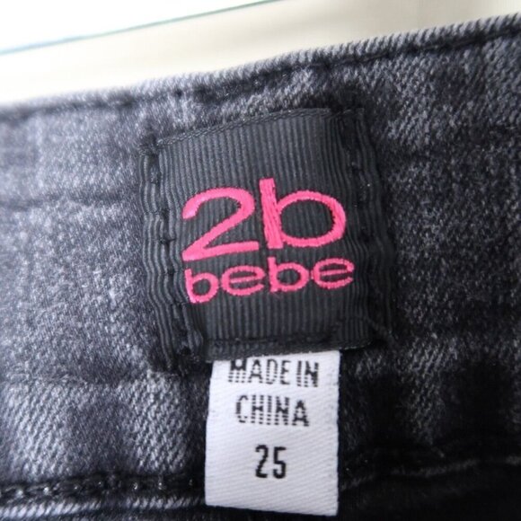 2b Bebe Jeans Womens 25 Skinny Low Rise Jeans Black Sequins Embellished Sides - Picture 11 of 11